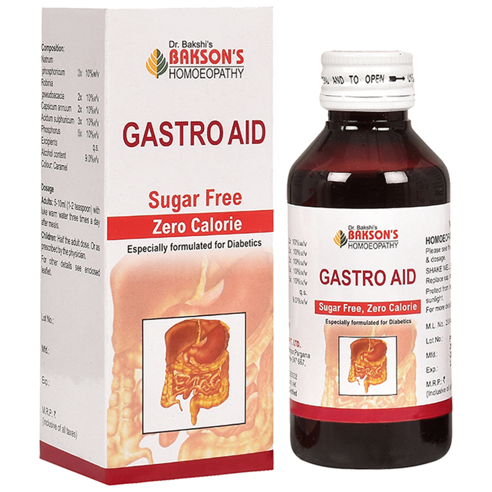 Bakson's Homeopathy Gastro Aid Syrup Sugar Free bottle of 115 ml Syrup