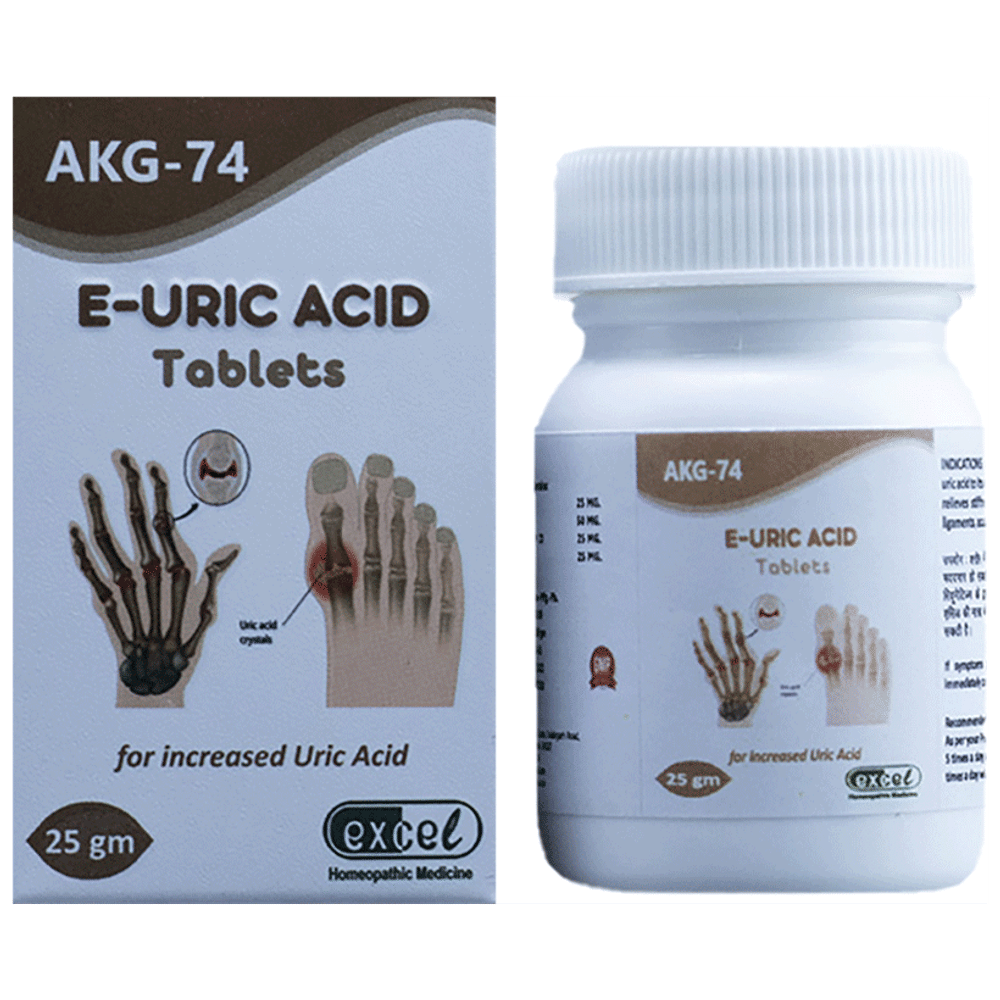Excel AKG 74 E-Uric Acid Tablet bottle of 25 gm Tablet