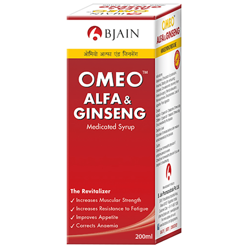 Bjain Omeo Alfa & Ginseng Syrup bottle of 200 ml Syrup