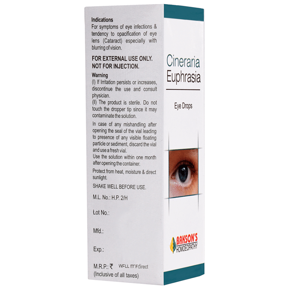 Bakson's Homeopathy Cineraria Euphrasia Eye Drop bottle of 10 ml Eye Drop Bakson's Homeopathy Cineraria Euphrasia Eye Drop bottle of 10 ml Eye Drop