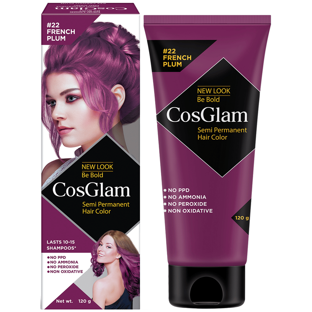 CosGlam Semi Permanent Hair Color | PPD & Ammonia free | French Plum tube of 120 gm Cream