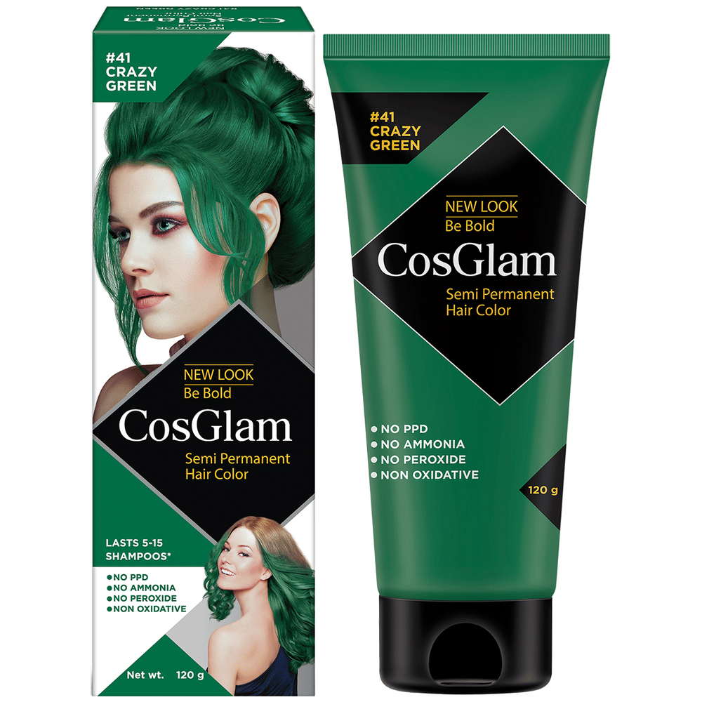 CosGlam Semi Permanent Hair Color | PPD & Ammonia free | Crazy Green tube of 120 gm Cream