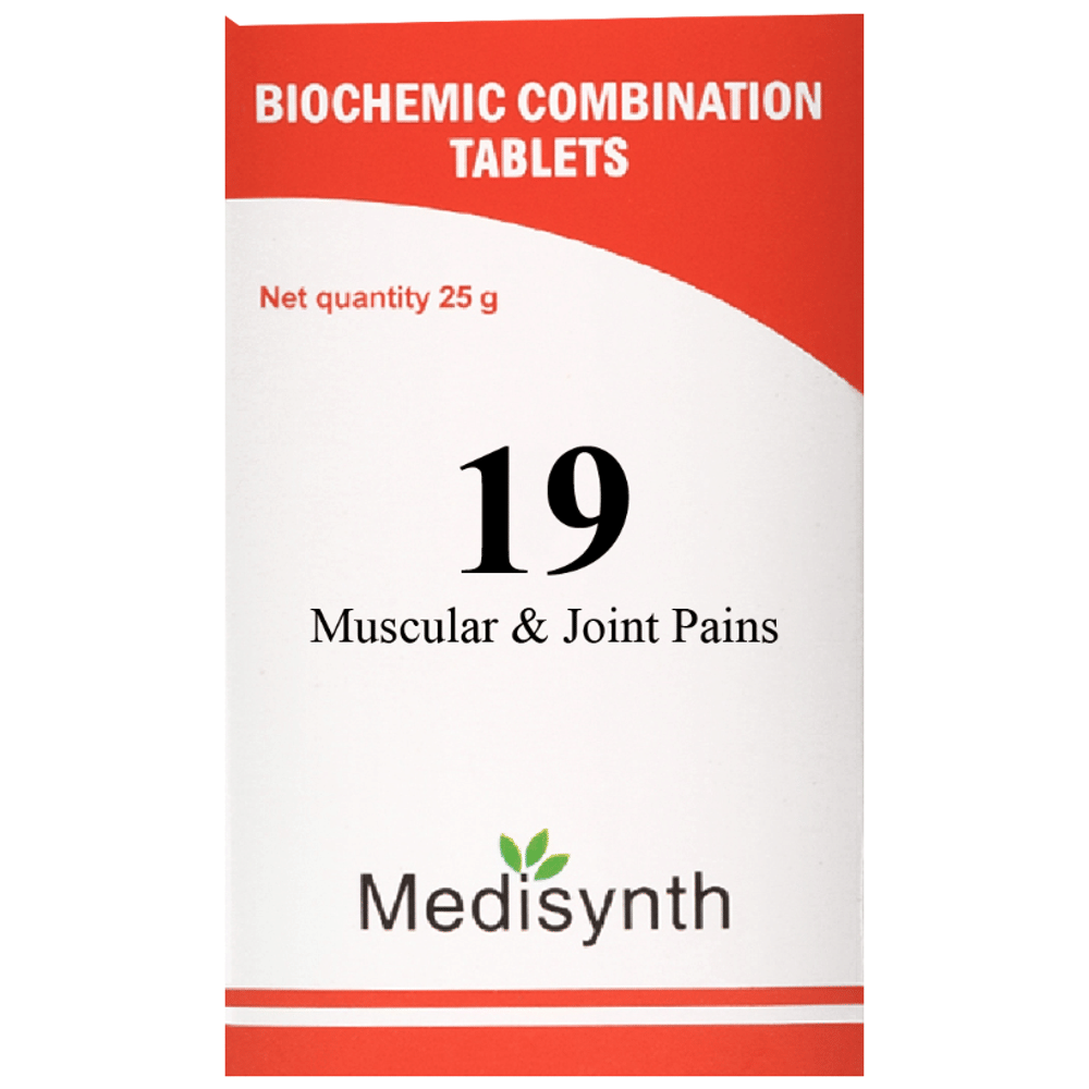 Medisynth Bio-chemic Combination No.19 Muscular & Joint Pains bottle of 25 gm Biocombination Tablet Medisynth Bio-chemic Combination No.19 Muscular & Joint Pains bottle of 25 gm Biocombination Tablet