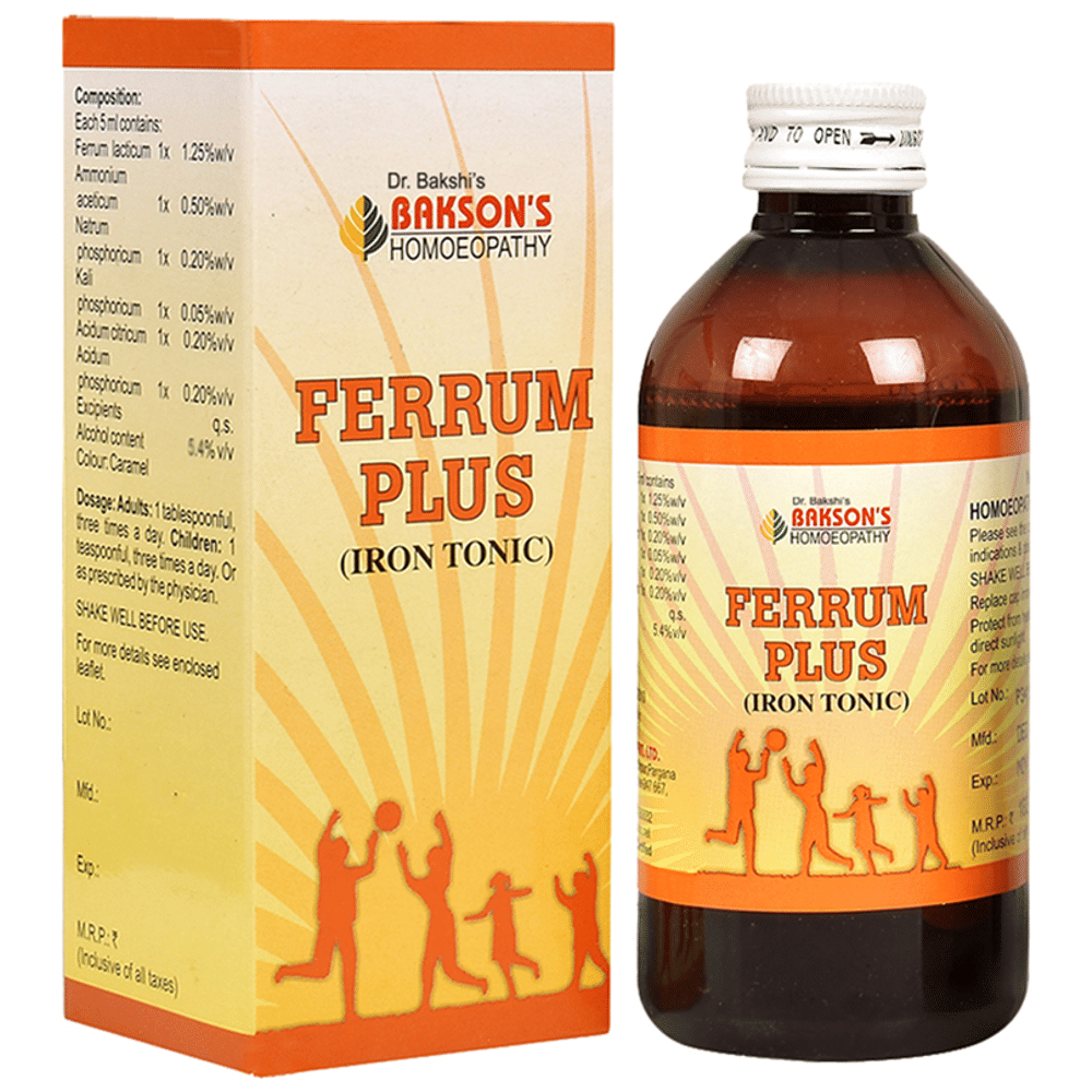 Bakson's Homeopathy Ferrum Plus Iron Tonic bottle of 200 ml Tonic