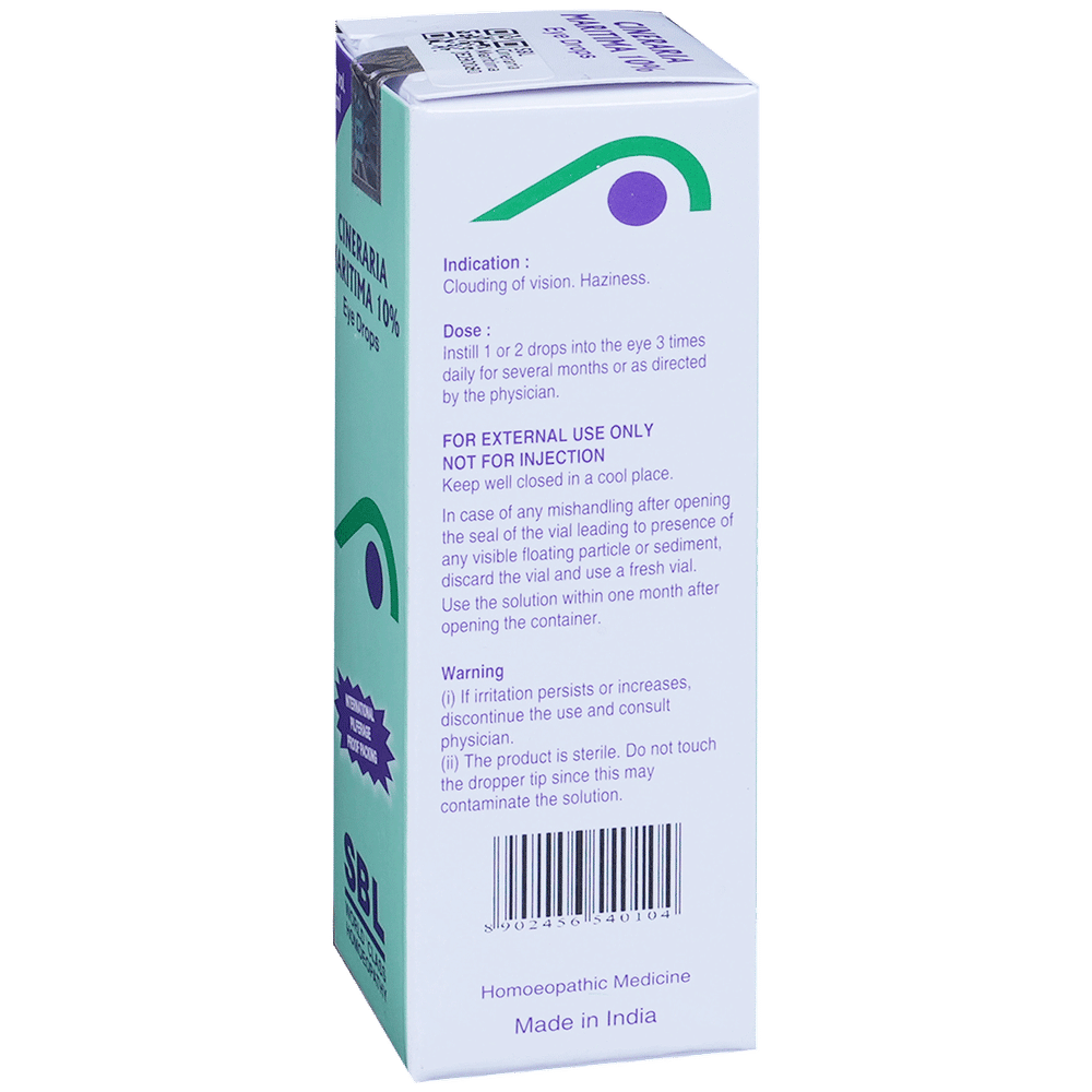 SBL Cineraria Maritima 10% Eye Drop | For Clouding of Vision, Haziness & Eye Care bottle of 10 ml Eye Drop