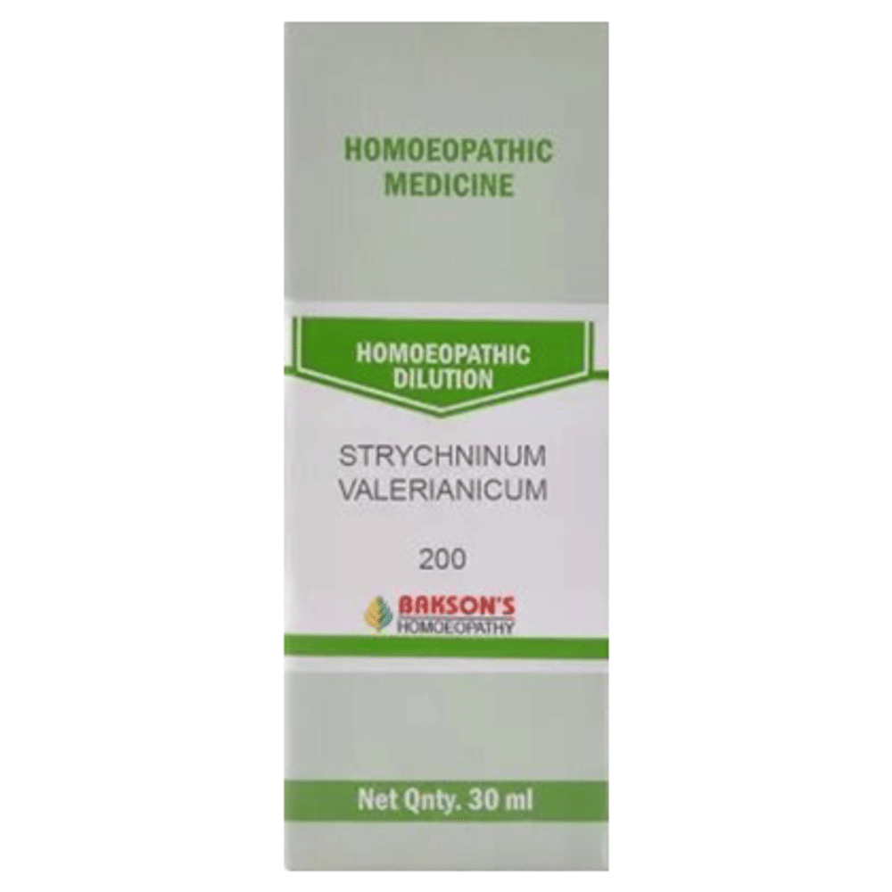 Bakson's Homeopathy Strychninum Valerianicum Dilution 200 bottle of 30 ml Dilution Bakson's Homeopathy Strychninum Valerianicum Dilution 200 bottle of 30 ml Dilution