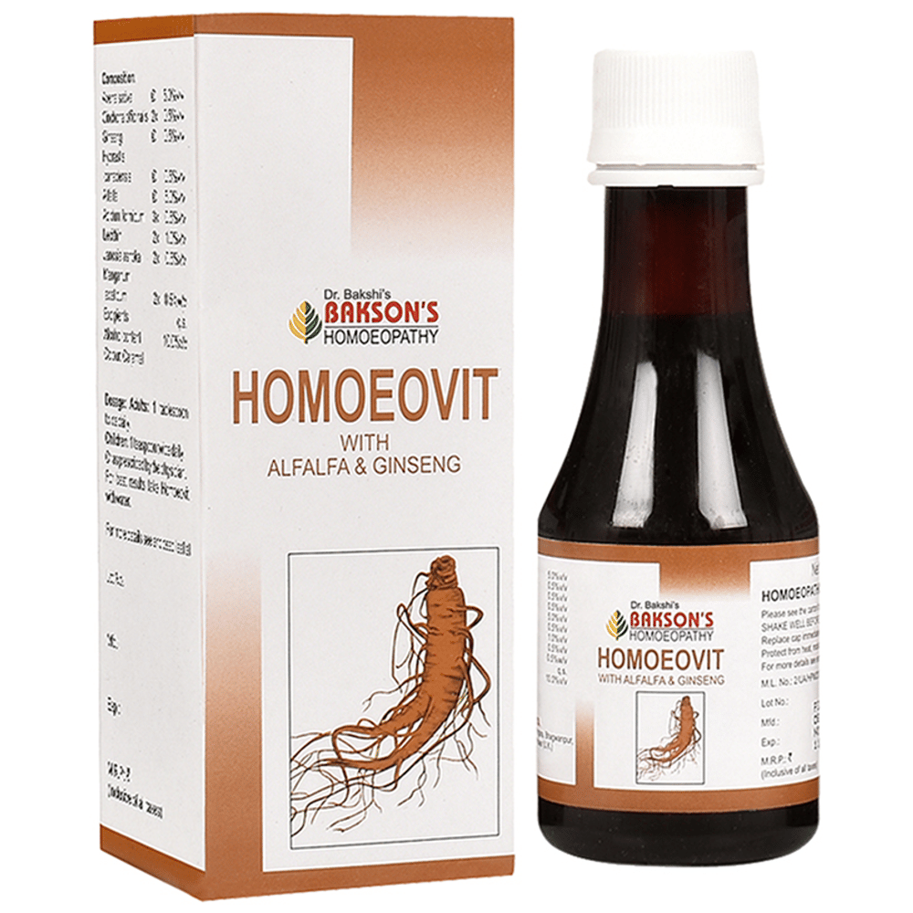 Bakson's Homeopathy Homoeovit with Alfalfa & Ginseng Syrup bottle of 115 ml Syrup