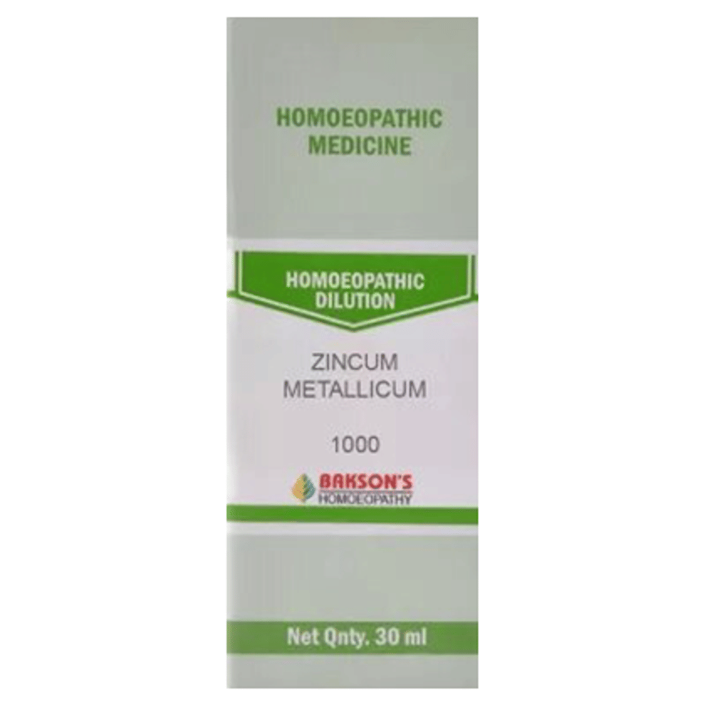 Bakson's Homeopathy Zincum Metallicum  Dilution 1000 CH bottle of 30 ml Dilution