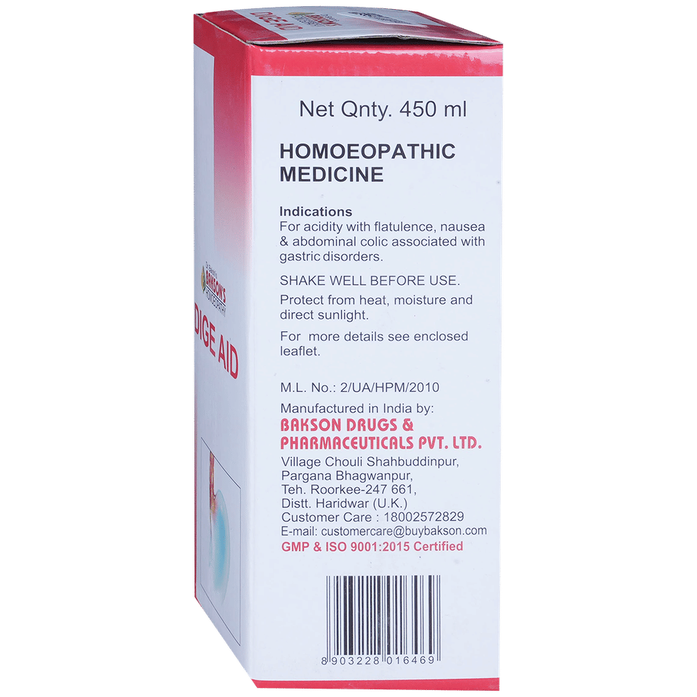 Bakson's Homeopathy Dige Aid Syrup bottle of 450 ml Syrup Bakson's Homeopathy Dige Aid Syrup bottle of 450 ml Syrup