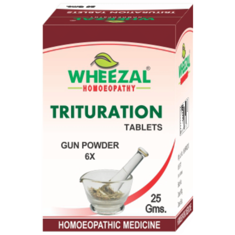 Wheezal Gun Powder Trituration Tablet 6X bottle of 25 gm Trituration Tablet