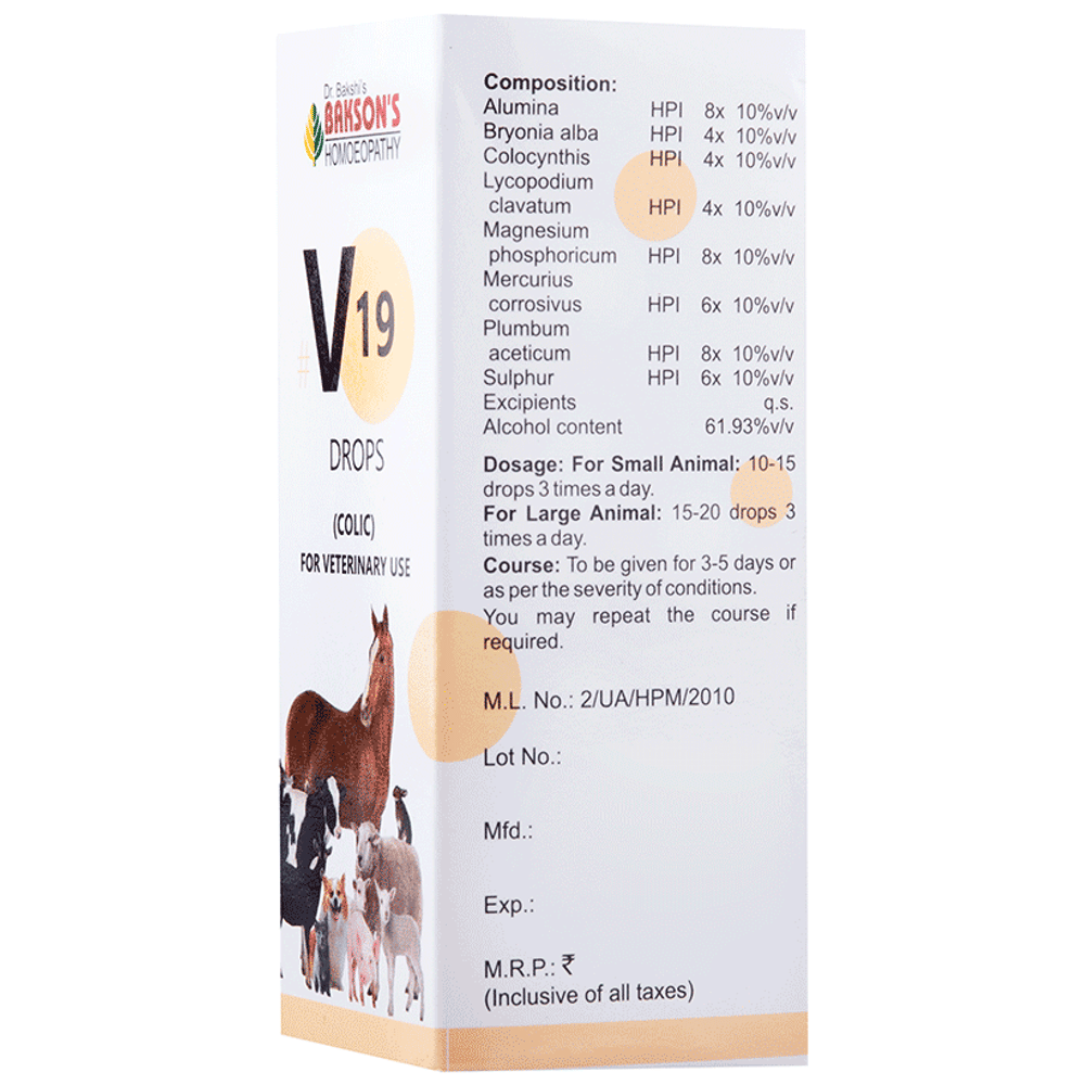 Bakson's Homeopathy V19 Colic Drop for Veterinary Use bottle of 30 ml Drop