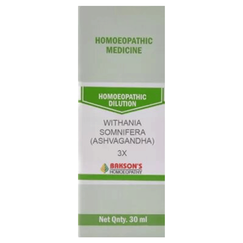 Bakson's Homeopathy Withania Somnifera (Ashvagandha)  Dilution 3X bottle of 30 ml Dilution