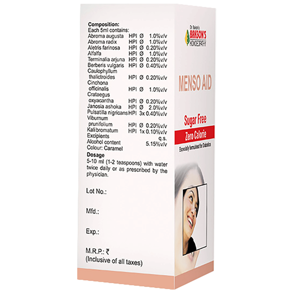Bakson's Homeopathy Menso Aid Syrup Sugar Free bottle of 115 ml Syrup Bakson's Homeopathy Menso Aid Syrup Sugar Free bottle of 115 ml Syrup