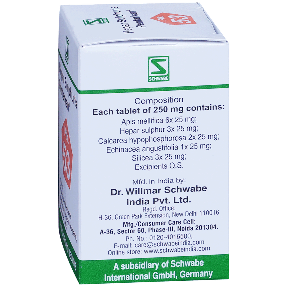 Dr Willmar Schwabe India Hepar Sulphuris Pentarkan Tablet bottle of 20 gm Tablet