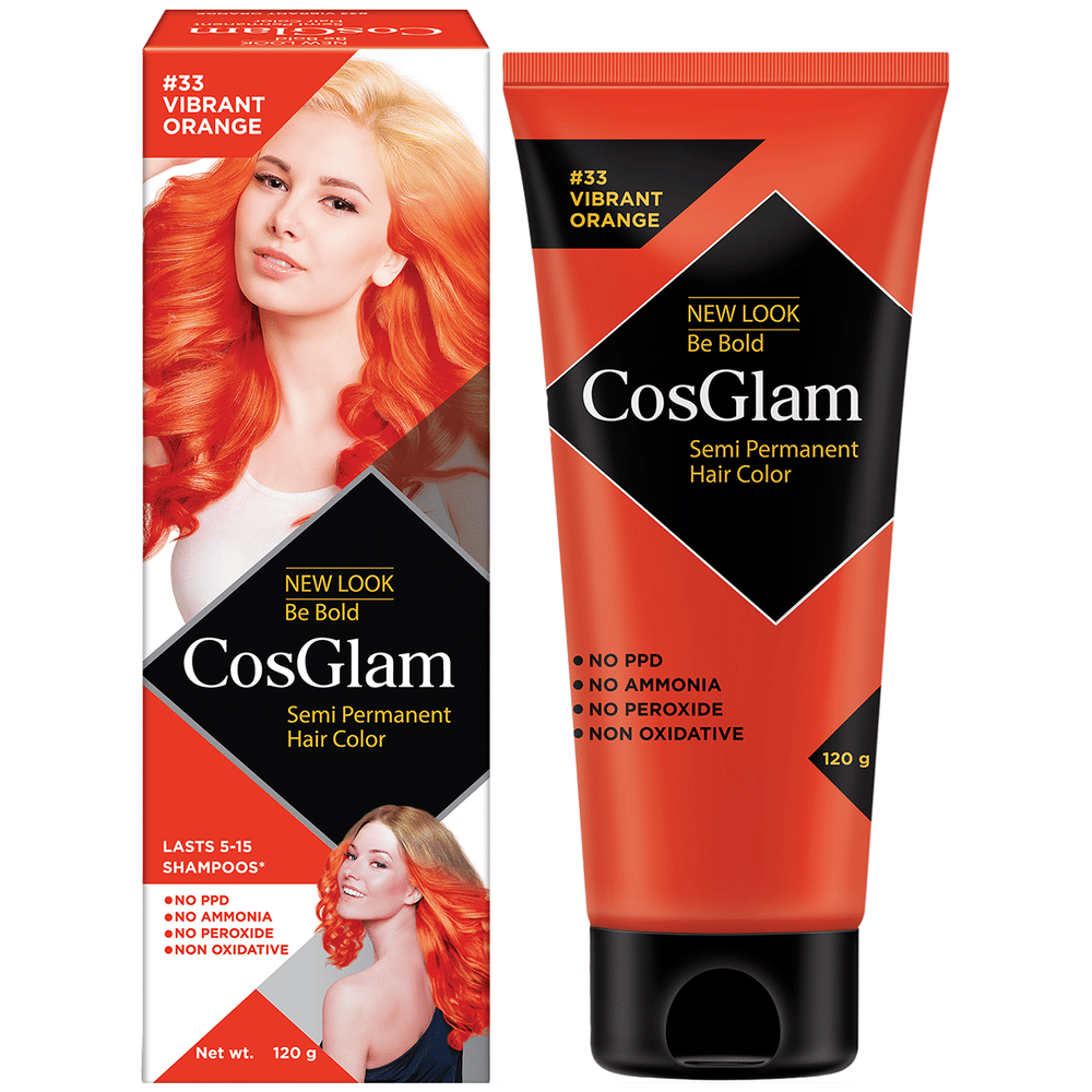 CosGlam Semi Permanent Hair Color | PPD & Ammonia free | Vibrant Orange tube of 120 gm Cream