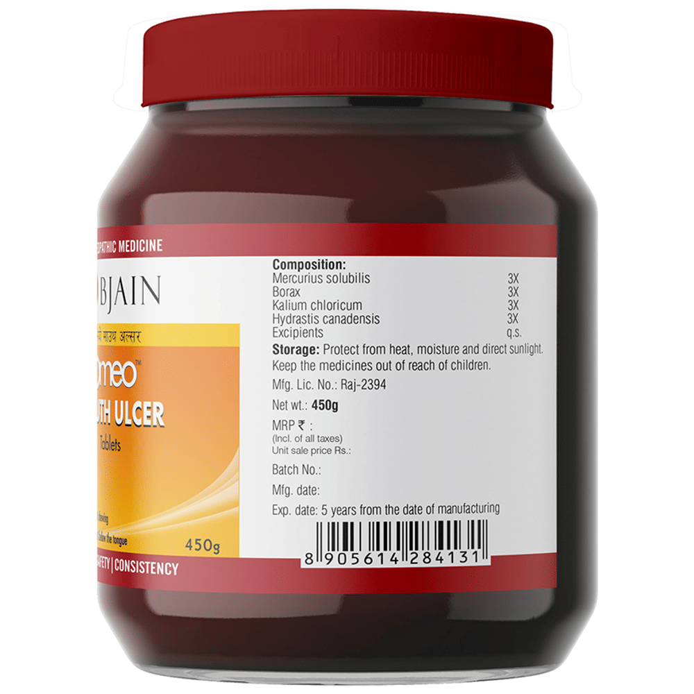 Bjain Omeo Mouth Ulcer Tablet bottle of 450 gm Tablet
