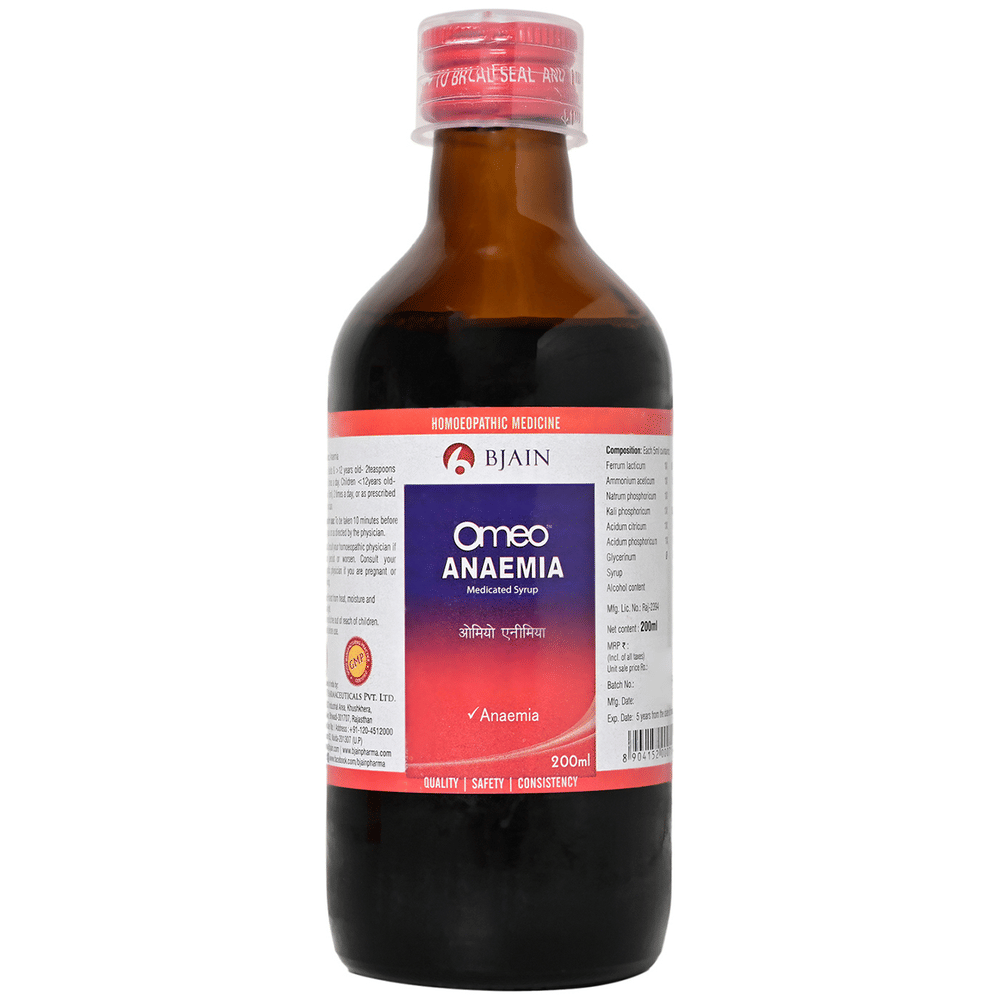 Bjain Omeo Anaemia Syrup bottle of 200 ml Syrup