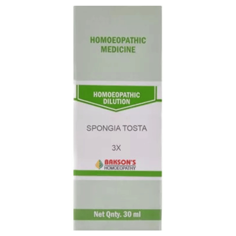 Bakson's Homeopathy Spongia Tosta Dilution 3X bottle of 30 ml Dilution