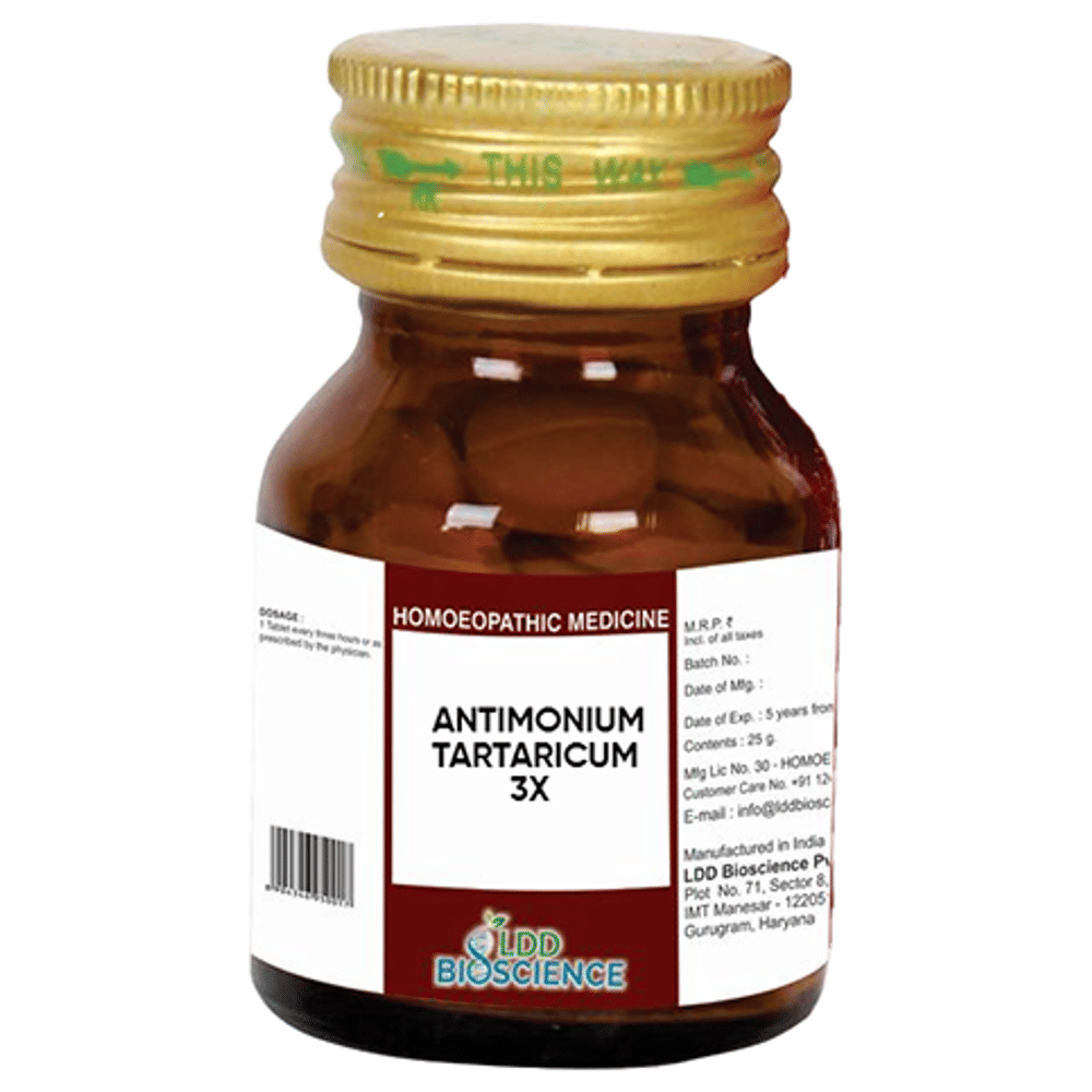 LDD Bioscience Antimonium Tartaricum 3X bottle of 25 gm Tablet LDD Bioscience Antimonium Tartaricum 3X bottle of 25 gm Tablet