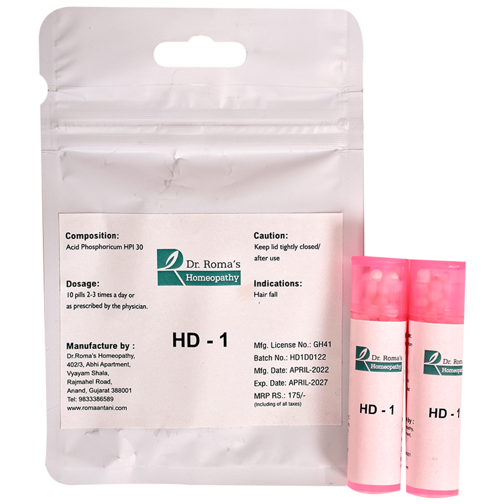 Dr. Romas Homeopathy HD 1 for Hair fall, 2 Bottles of 2 Dram packet of 2 bottles