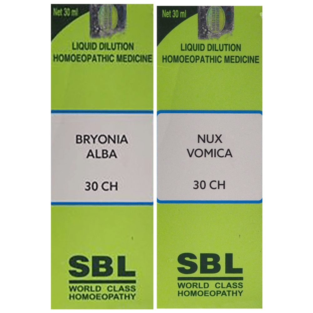Combo Pack of SBL Bryonia Alba Dilution 30 CH & SBL Nux Vomica Dilution 30 CH (30ml Each) combo pack of 2 bottles