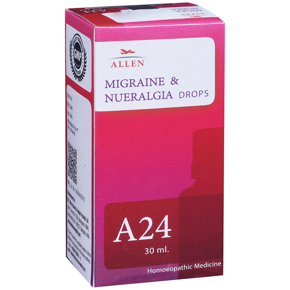Allen A24 Migraine And Nueralgia Drop bottle of 30 ml Drop Allen A24 Migraine And Nueralgia Drop bottle of 30 ml Drop