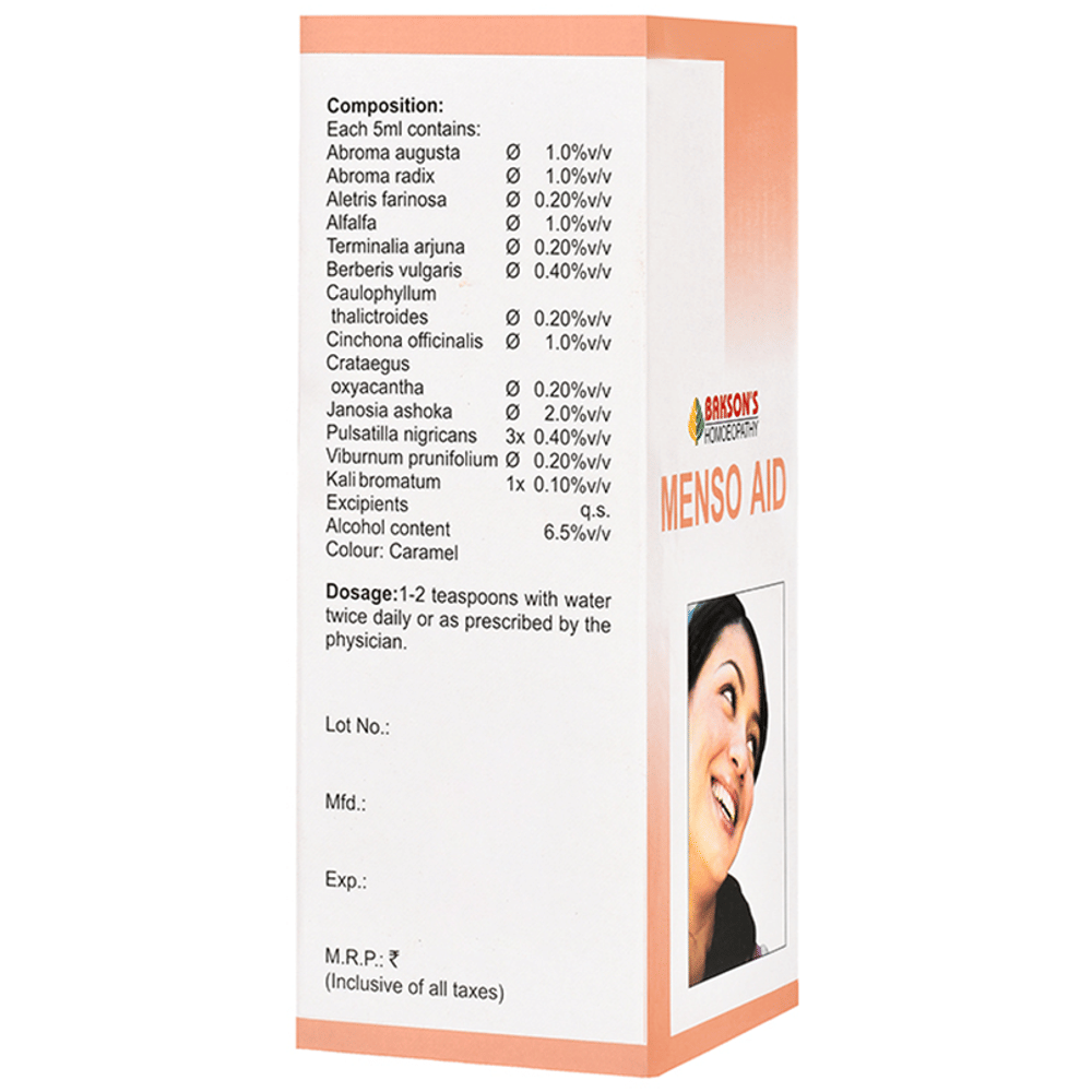 Bakson's Homeopathy Menso Aid Syrup bottle of 115 ml Syrup Bakson's Homeopathy Menso Aid Syrup bottle of 115 ml Syrup
