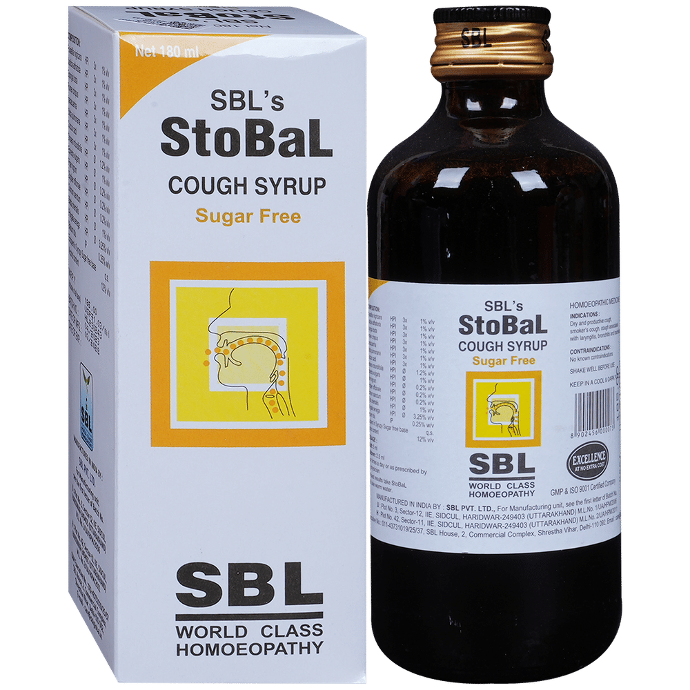 SBL Stobal Cough Syrup Sugar Free bottle of 180 ml Syrup