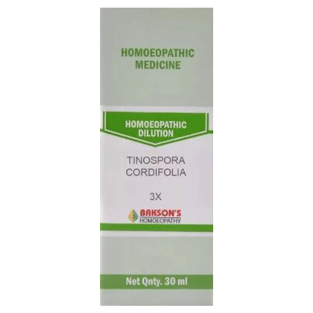 Bakson's Homeopathy Tinospora Cordifolia Dilution 3X bottle of 30 ml Dilution Bakson's Homeopathy Tinospora Cordifolia Dilution 3X bottle of 30 ml Dilution