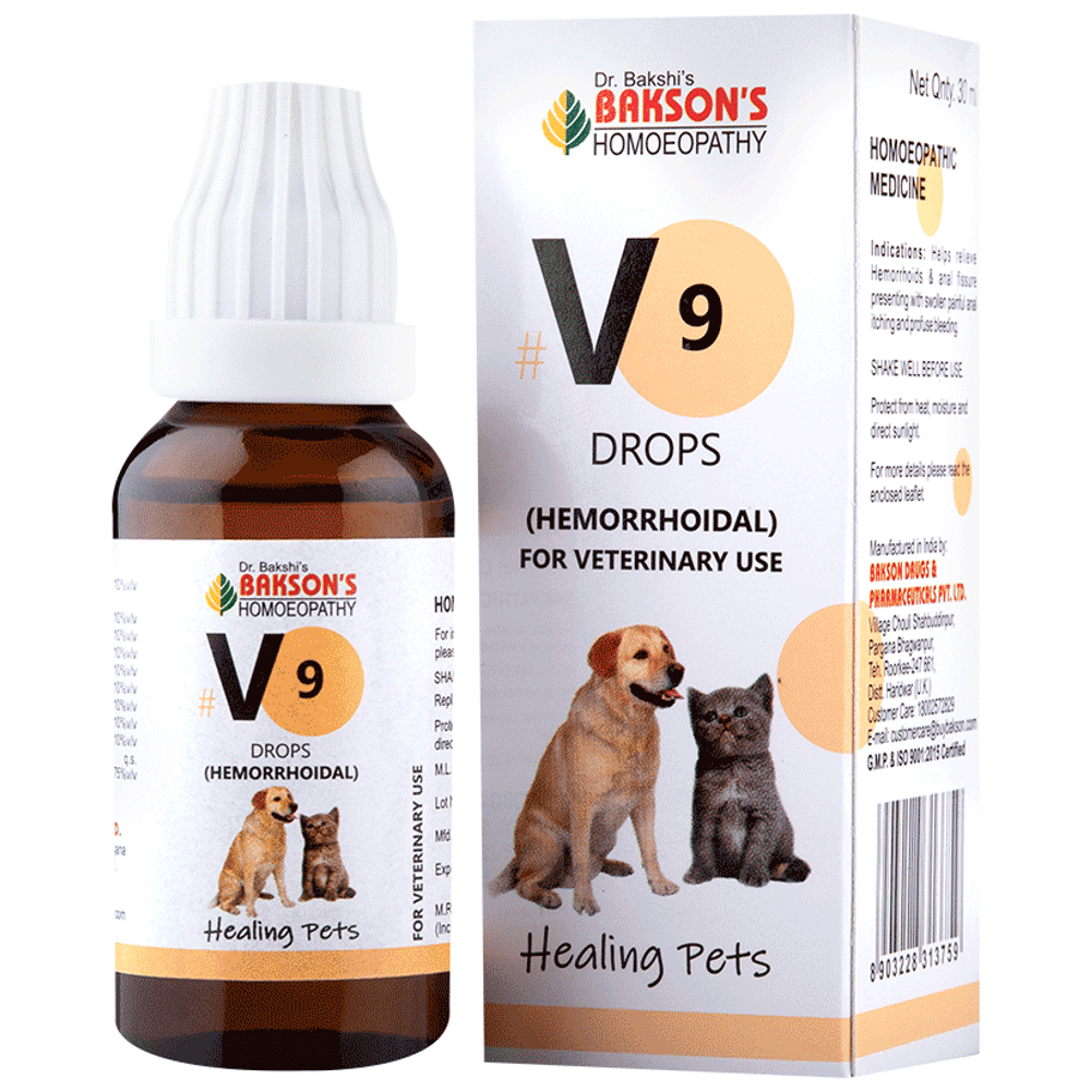 Bakson's Homeopathy V9 Hemorrhoidal Drop for Veterinary Use bottle of 30 ml Drop
