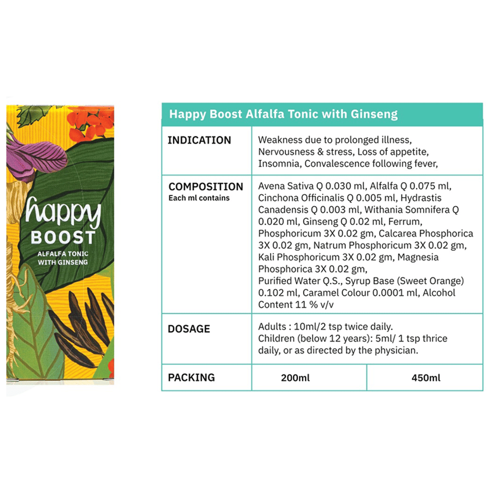 MB Happy Boost Alfalfa Tonic with Ginseng bottle of 450 ml Tonic