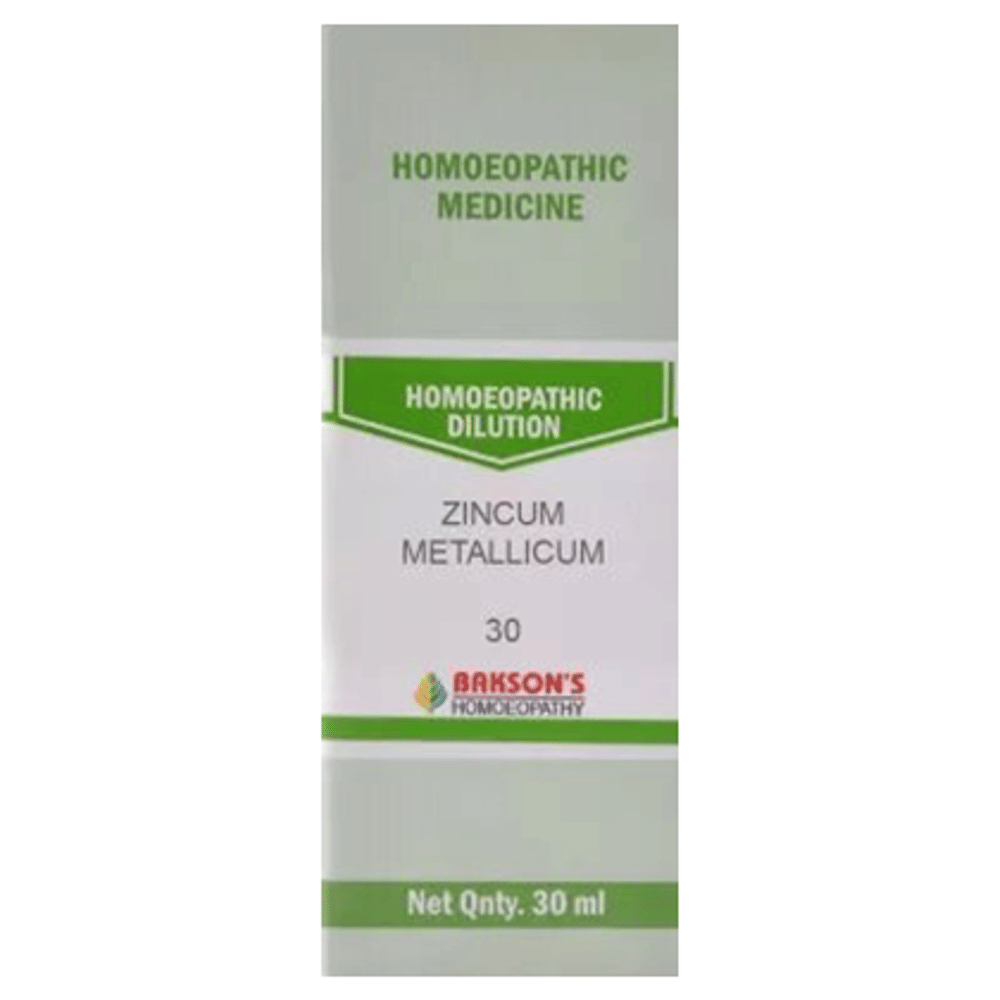 Bakson's Homeopathy Zincum Metallicum  Dilution 30 bottle of 30 ml Dilution