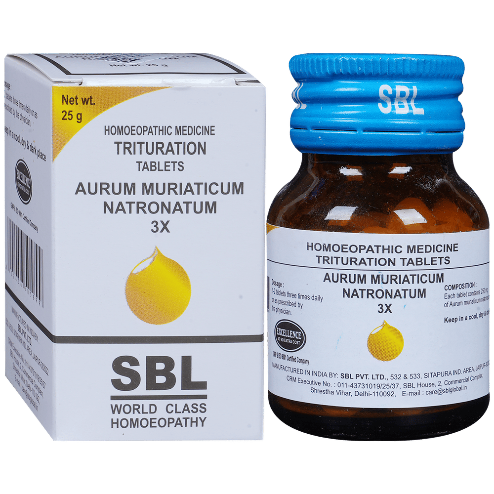 SBL Aurum Muriaticum Natronatum Trituration Tablet 3X bottle of 25 gm Trituration Tablet