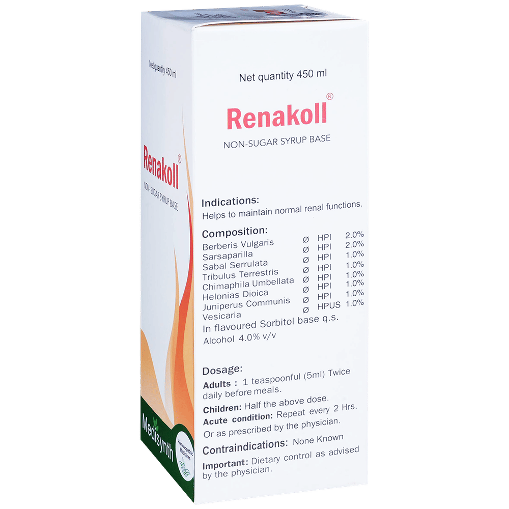 Medisynth Renakoll Non-Sugar Syrup bottle of 450 ml Syrup Medisynth Renakoll Non-Sugar Syrup bottle of 450 ml Syrup