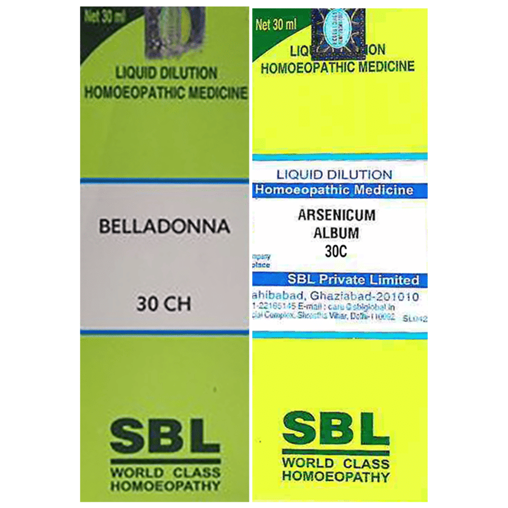 Combo Pack of SBL Arsenicum Album Dilution 30 CH & SBL Belladonna Dilution 30 CH (30ml Each) combo pack of 2 bottles