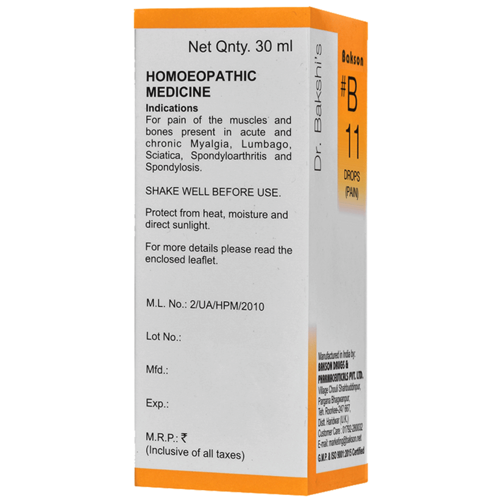 Bakson B11 Pain Drop bottle of 30 ml Drop Bakson B11 Pain Drop bottle of 30 ml Drop