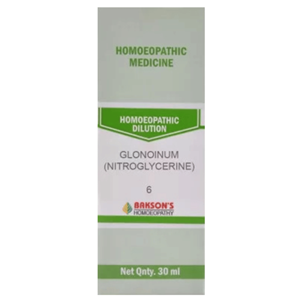 Bakson's Homeopathy Glonoinum (Nitroglycerine) Dilution 6 CH bottle of 30 ml Dilution