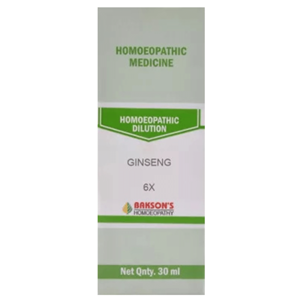 Bakson's Homeopathy Ginseng Dilution 6X bottle of 30 ml Dilution