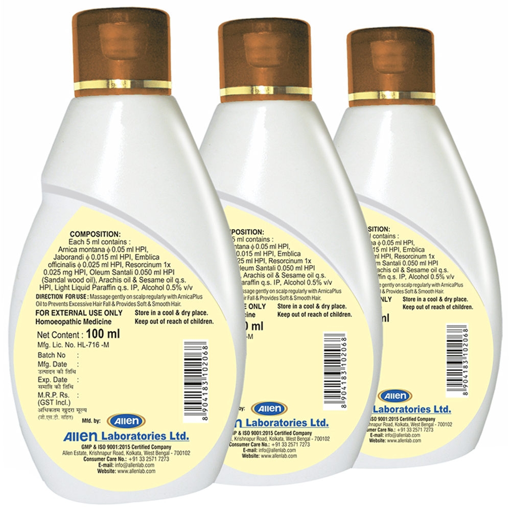 Allen Laboratories Arnica Plus Oil (100ml Each) combo pack of 3 bottles