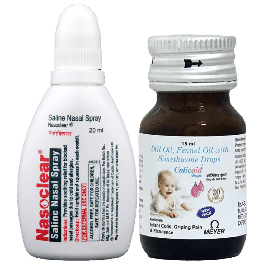 Combo Pack of Colicaid Drop (15ml) & Nasoclear Saline Nasal Spray (20ml) combo pack of 2 units