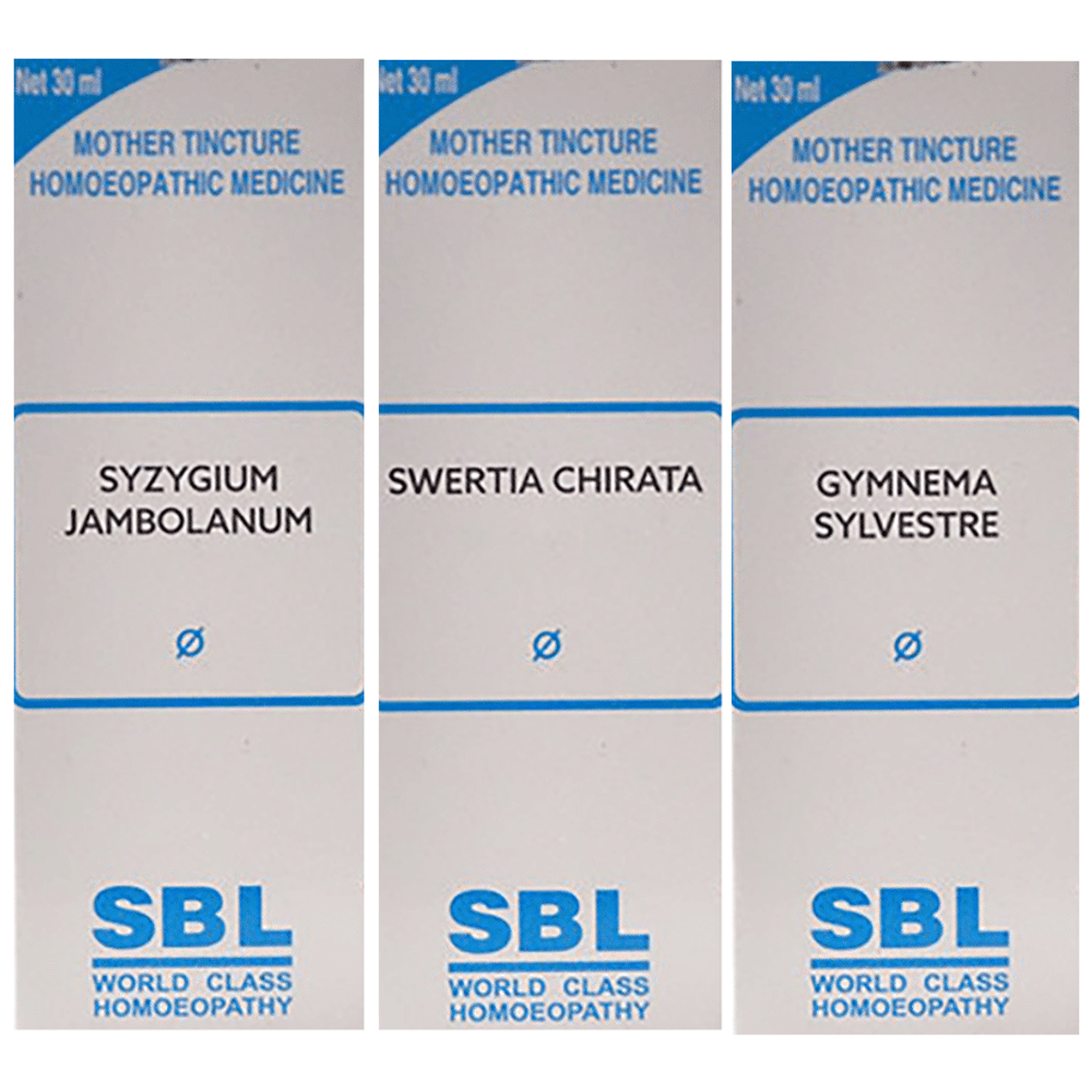 Combo Pack of SBL Syzygium Jambolanum Mother Tincture Q, SBL Gymnema Sylvestre Mother Tincture Q & SBL Swertia Chirata Mother Tincture Q (30ml Each) combo pack of 3 bottles