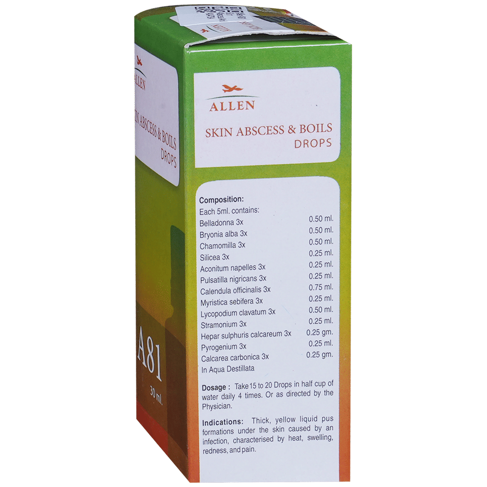 Allen A81 Skin Abscess And Boils Drop bottle of 30 ml Drop Allen A81 Skin Abscess And Boils Drop bottle of 30 ml Drop
