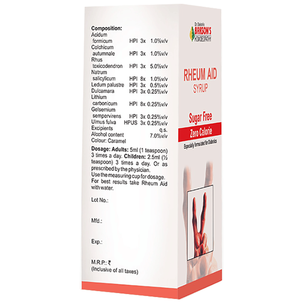Bakson's Homeopathy Rheum Aid Syrup Sugar Free bottle of 450 ml Syrup Bakson's Homeopathy Rheum Aid Syrup Sugar Free bottle of 450 ml Syrup