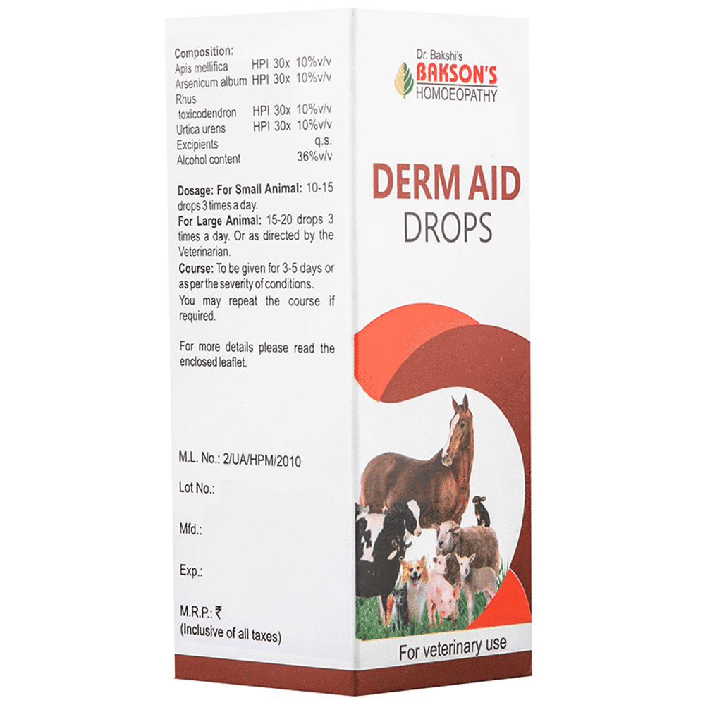 Bakson's Homeopathy Derm Aid Drop for Veterinary Use bottle of 30 ml Drop Bakson's Homeopathy Derm Aid Drop for Veterinary Use bottle of 30 ml Drop