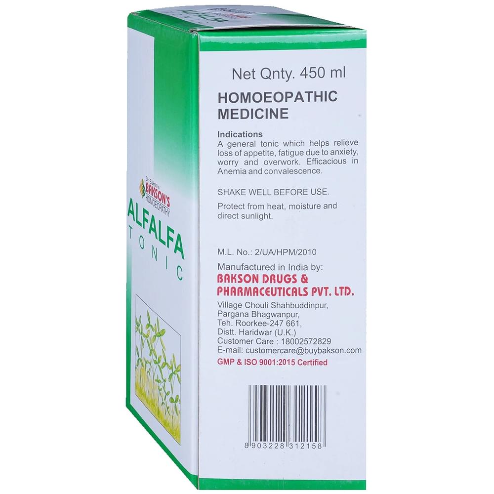 Bakson's Homeopathy Alfalfa Tonic bottle of 450 ml Tonic Bakson's Homeopathy Alfalfa Tonic bottle of 450 ml Tonic