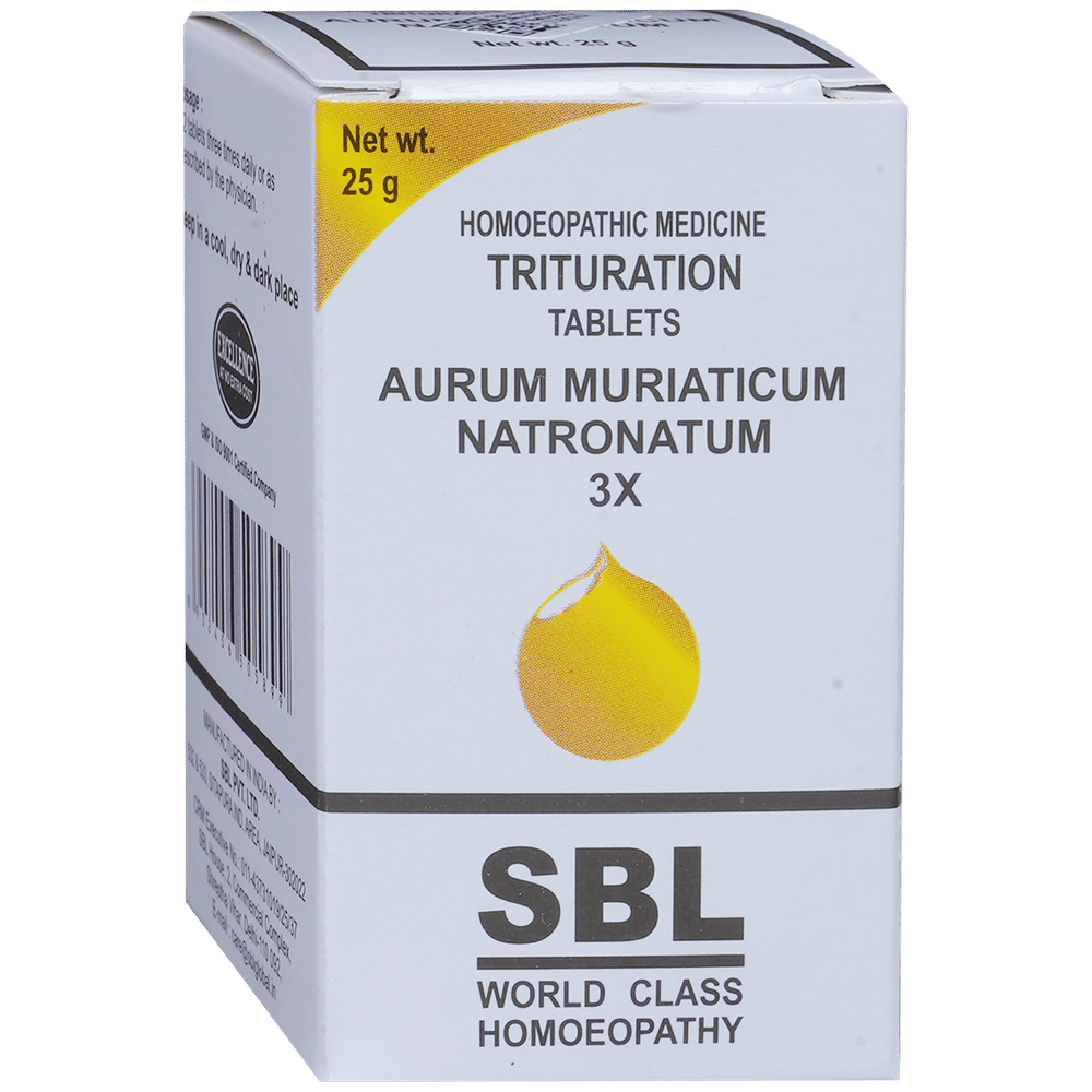 SBL Aurum Muriaticum Natronatum Trituration Tablet 3X bottle of 25 gm Trituration Tablet SBL Aurum Muriaticum Natronatum Trituration Tablet 3X bottle of 25 gm Trituration Tablet