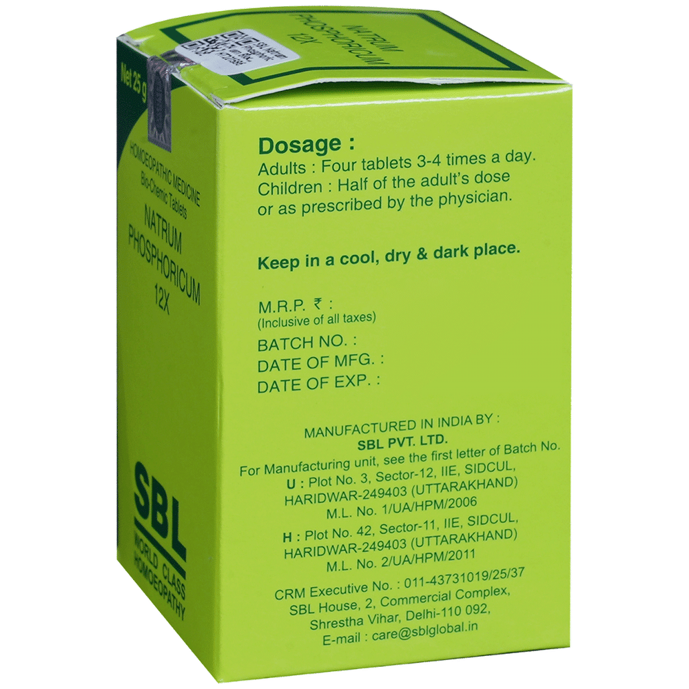 SBL Natrum Phosphoricum Biochemic Tablet 12X bottle of 25 gm Biochemic Tablet SBL Natrum Phosphoricum Biochemic Tablet 12X bottle of 25 gm Biochemic Tablet