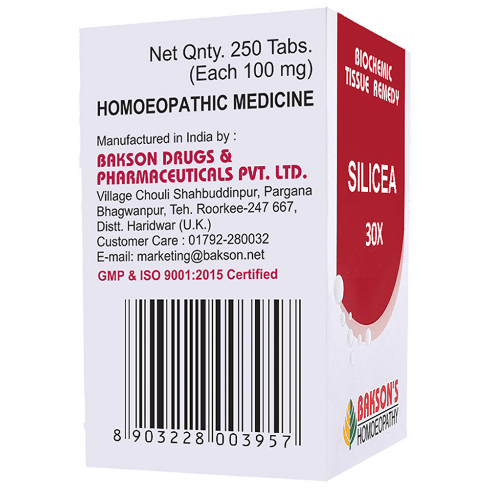 Bakson's Homeopathy Silicea Biochemic Tablet 30X bottle of 250 biochemic tablets