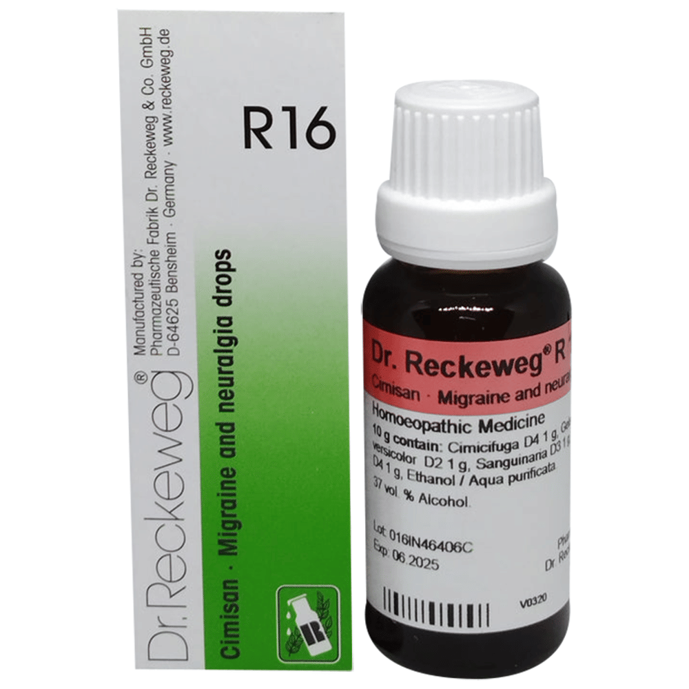 Dr. Reckeweg R16 Migraine and Neuralgia Drop | For Pain Relief bottle of 22 ml Drop Dr. Reckeweg R16 Migraine and Neuralgia Drop | For Pain Relief bottle of 22 ml Drop