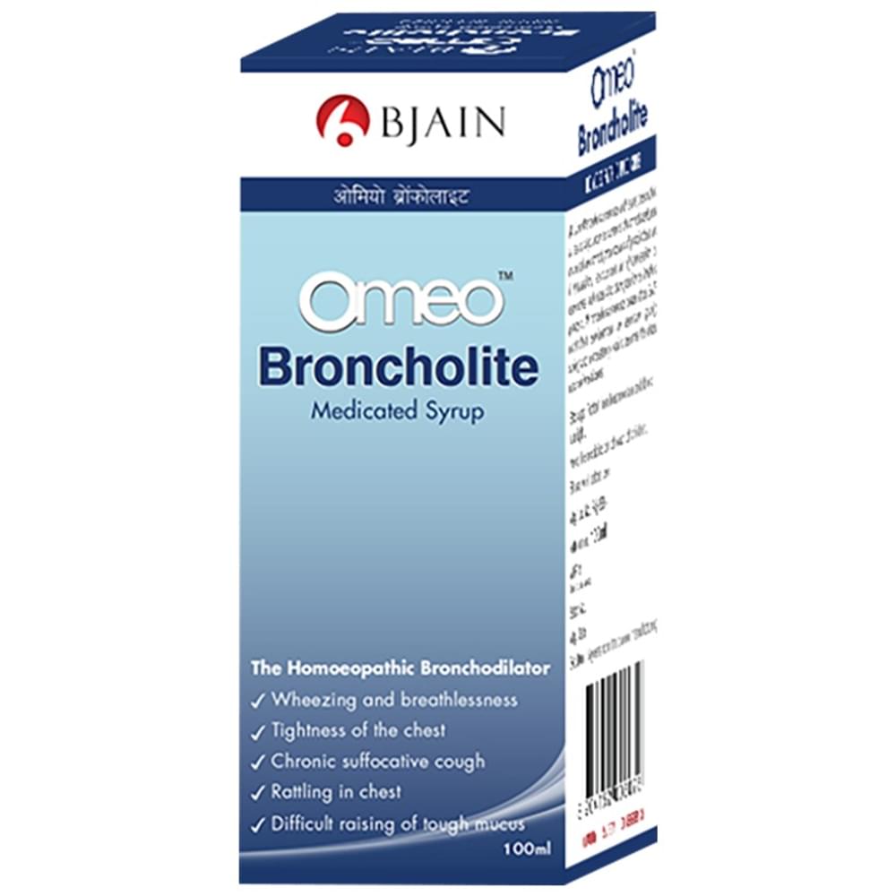 Bjain Omeo Broncholite Medicated Syrup bottle of 100 ml Syrup